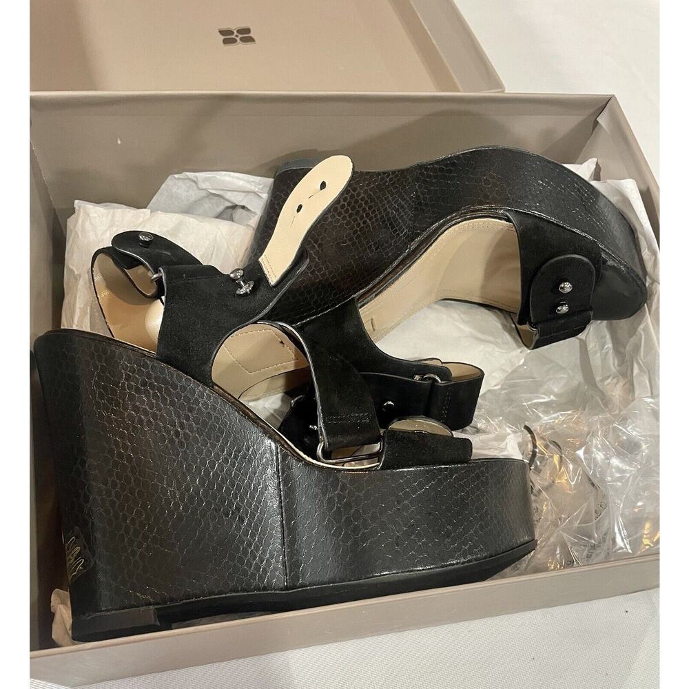 Bcbg Black Goat Leather Sandals Wedge 39